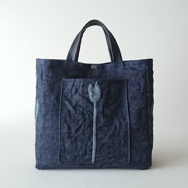 denim tulip applique tote | iichi 日々の暮らしを心地よくする