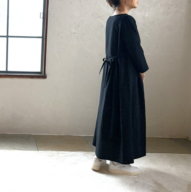 コットンリネン シンプル クラシック ワンピース / ブラック | iichi