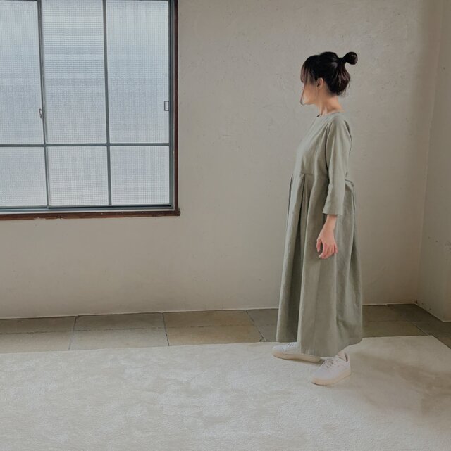 コットンリネン シンプル クラシック ワンピース / オリーブグレー
