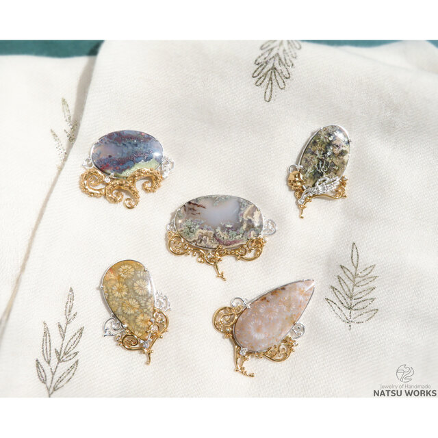 モス プルーム アゲート ブローチ / Moss Plume Agate Brooch 154