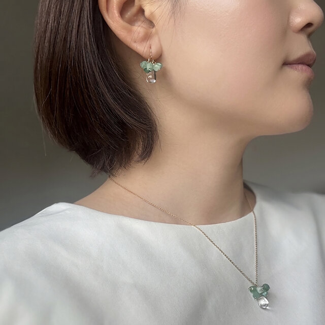 宝石質エメラルド ピアス／イヤリング＆ネックレスセット｜コロンビア