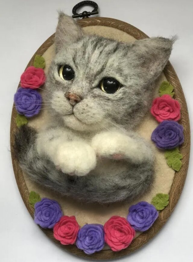 羊毛フェルトで作る猫ポートレート《特大タイプ上半身像》【オーダー