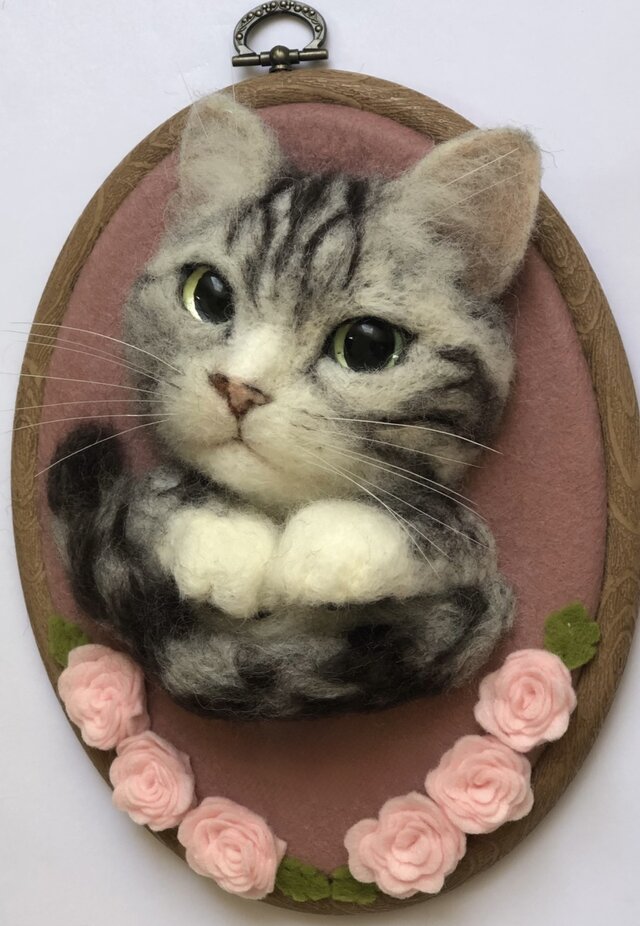 羊毛フェルトで作る猫ポートレート《特大タイプ上半身像》【オーダー