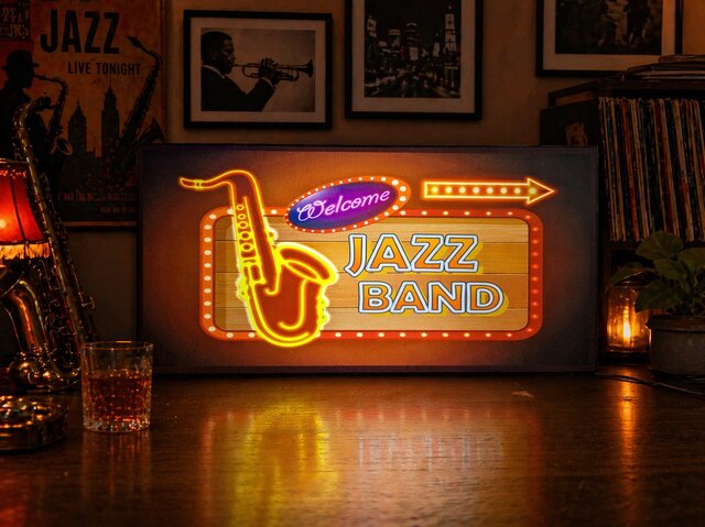 【オーダー無料】ジャズ喫茶 JAZZ BAND 看板 置物 雑貨 ライトBOX オーダー無料】ジャズ JAZZ BAND ジャズ喫茶 音 レコード レトロ 店舗