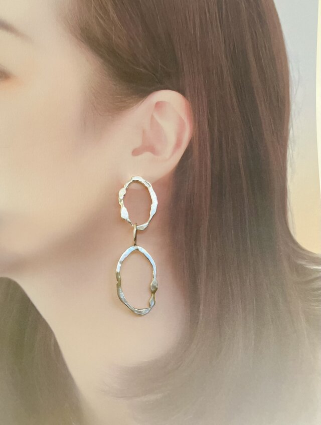 1点もの silver melt BIG double hoop pierce 主役ピアス 大振り 