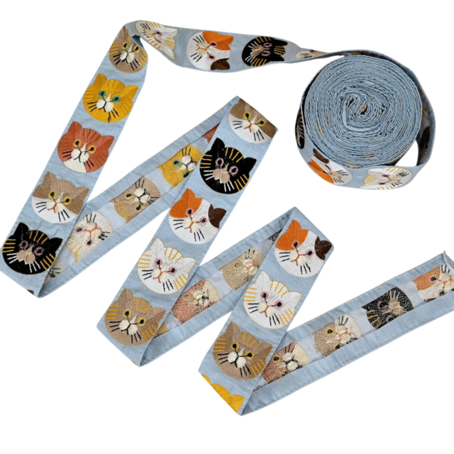 インド刺繍リボン50cm切り売り キャット フェイス ブルー 5.0cm幅 HC
