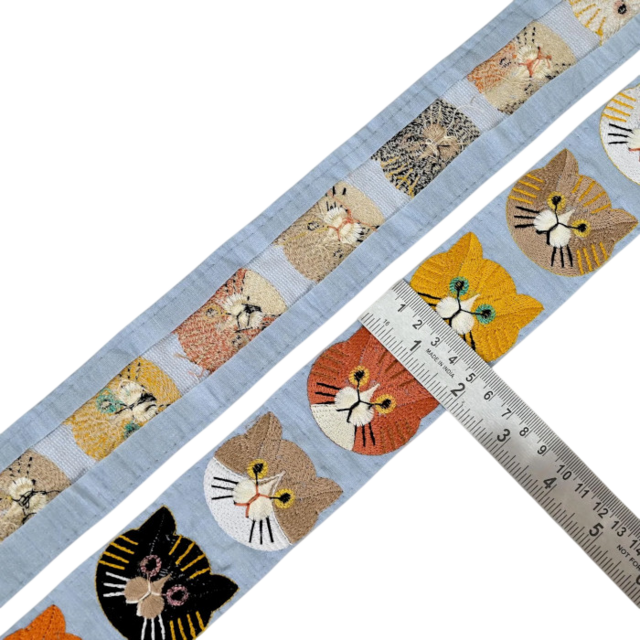 インド刺繍リボン50cm切り売り キャット フェイス ブルー 5.0cm幅 HC