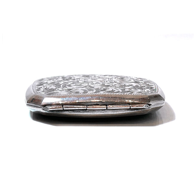 Sterling Silver 950 Engraved Powder Compact Mirror | iichi 日々の