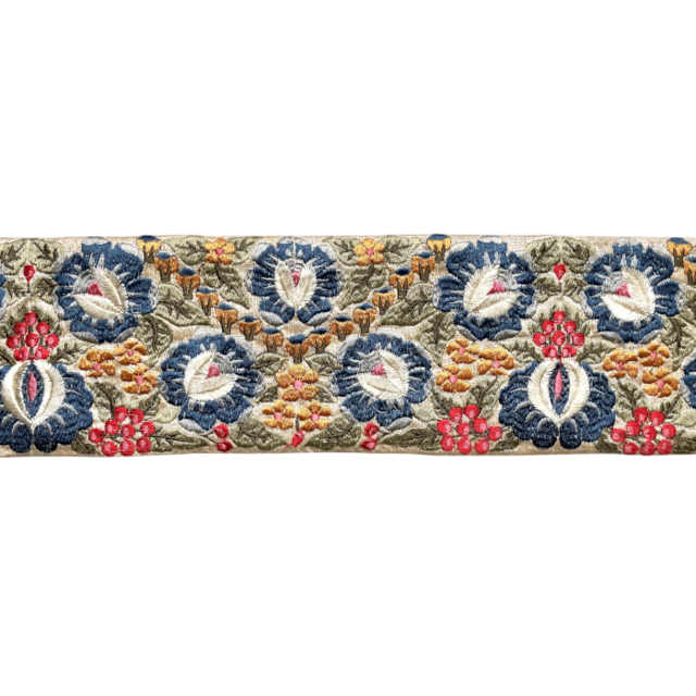 インド刺繍リボン50cm切り売り バタフライピーフラワー ブルー 10cm幅