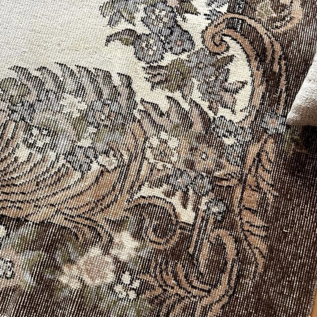 超大判169×262クリーム×ブラウン×水色 貴重 トルコヴィンテージラグ