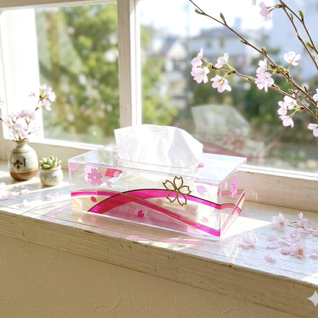 ステンドグラス製 ティッシュペーパーケース 花 📦 立体のお花がついた