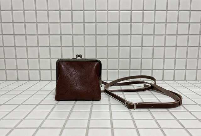 姫路レザースクエアがま口ポシェット◇焦げ茶 名刺入れ カードケース