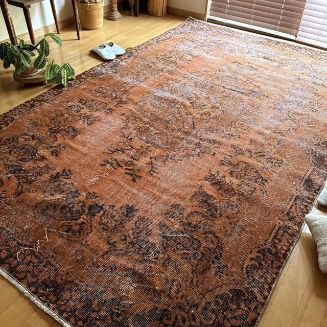 162.5×265ダークオレンジ　オーバーダイメダリオン　トルコヴィンテージラグ 超大判162.5×265ダークオレンジ オーバーダイメダリオン トルコ