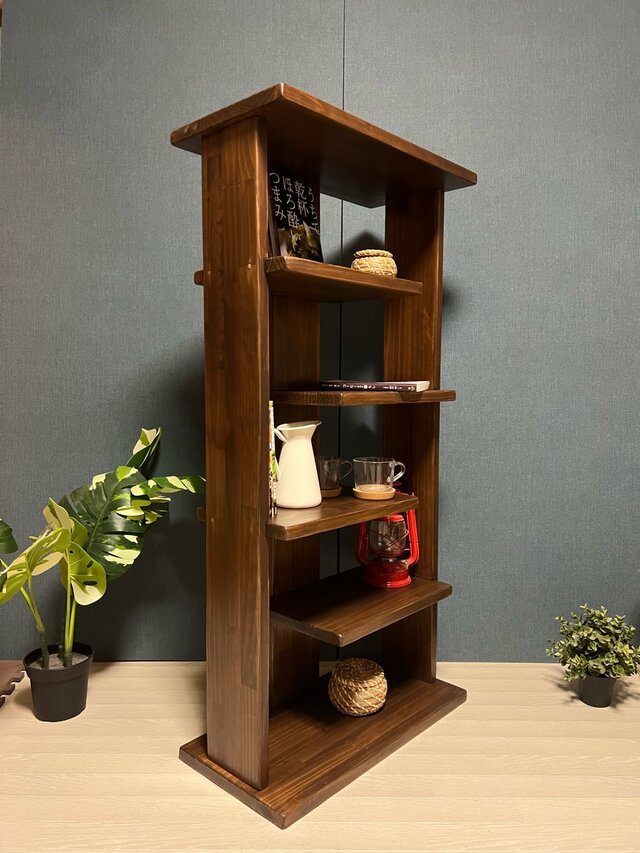 送料無料】 オープンラック ジグザグ 120cm パイン ダークウォルナット
