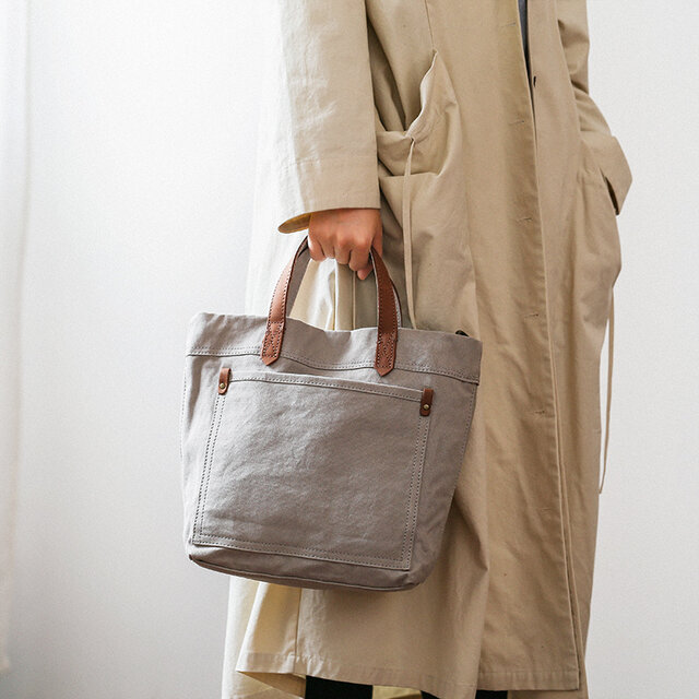 帆布×牛革 2WAYトートバッグ 撥水加工 シンプル 定番 ショルダー付き 