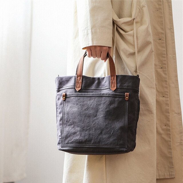 帆布×牛革 2WAYトートバッグ 撥水加工 シンプル 定番 ショルダー付き