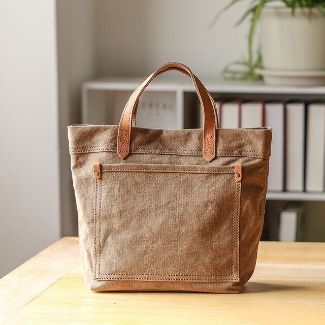 帆布×牛革 2WAYトートバッグ 撥水加工 シンプル 定番 ショルダー付き