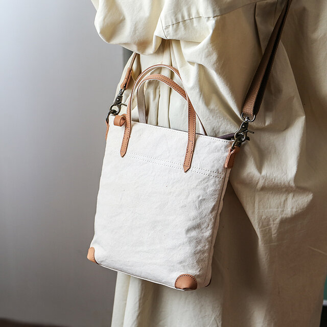 帆布×本革 トートバッグ ショルダーバッグ 薄型 4色 2way コンパクト