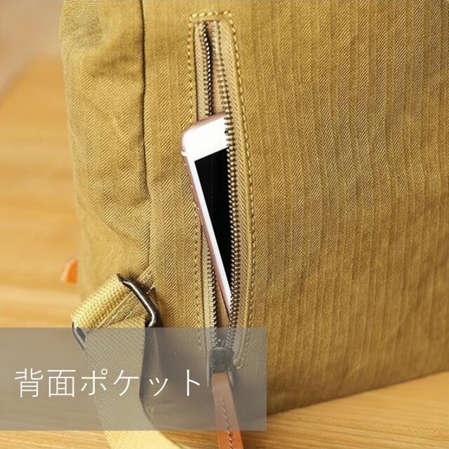 帆布×本革 リュック 背面ポケット付き 撥水 バックパック マザーズ