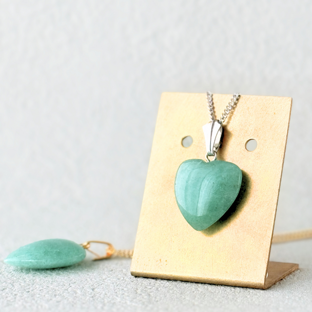 15mm ハート アベンチュリン/砂金水晶 天然石ネックレス - heart