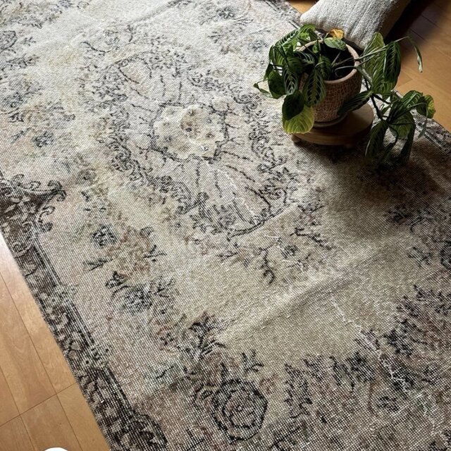 ロング53×201✳︎グレー　チョコメダリオン　ランナー　トルコヴィンテージラグ 110×212 ベージュ×ブラウン 王道メダリオン トルコヴィンテージラグ