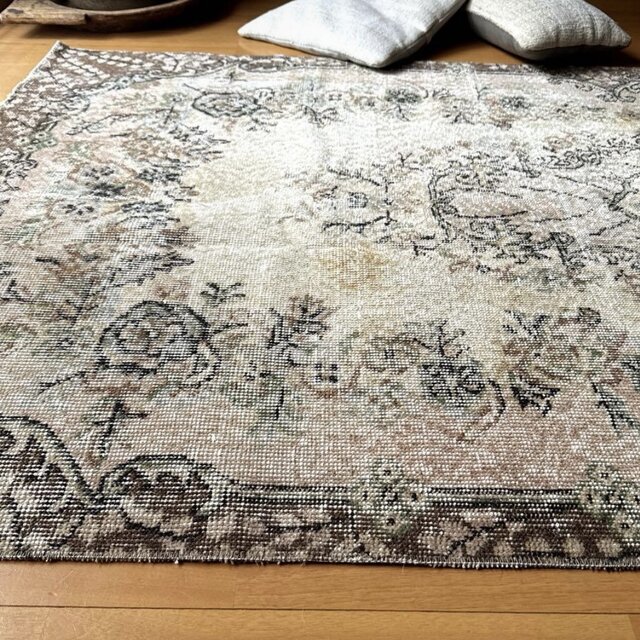 110×212 ベージュ×ブラウン 王道メダリオン トルコヴィンテージラグ