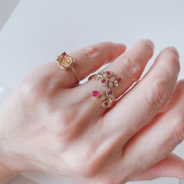 植物のリング k18 ルビー&ダイヤモンド | iichi 日々の暮らしを 