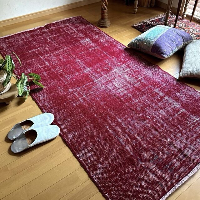 72×88 赤ブラウンの雰囲気ある一枚　トルコヴィンテージラグ 95×189 深みある赤 オーバーダイワンカラーラグ トルコヴィンテージ
