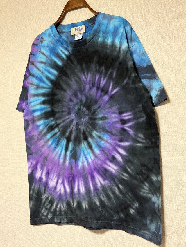 タイダイ Tシャツ Lサイズ パープル×ブラック スパイラル Hippies Dye