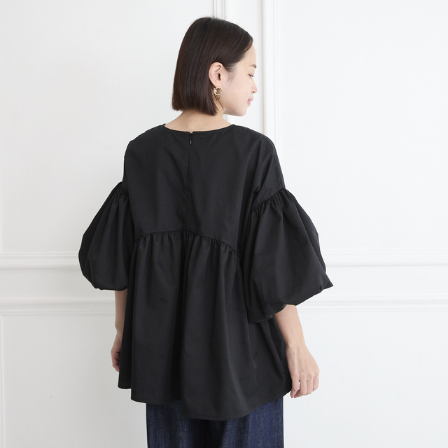 大人の上品コットン バルーン袖 ブラウス ブラック 0779BK | iichi