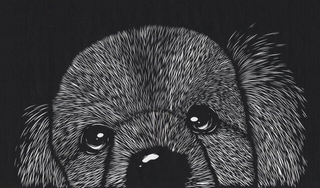 額装済み切り絵作品・犬 | iichi 日々の暮らしを心地よくする