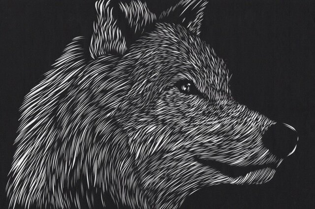 黒*ん様 オリジナルキャラ　切り絵 額装済み切り絵作品・狼 | iichi 日々の暮らしを心地よくする