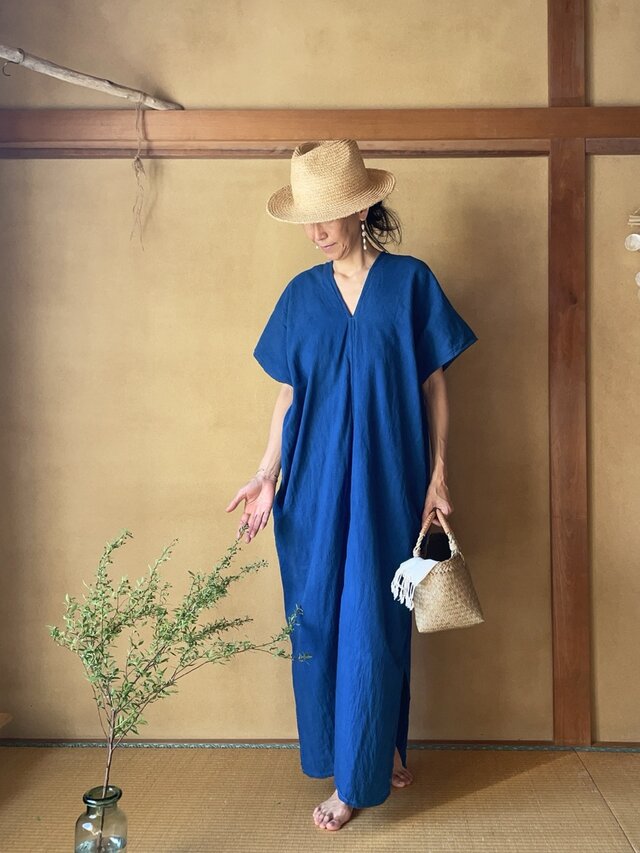 Extra Soft Cotton Tao Kaftan in Indigo/藍染めカフタンワンピース
