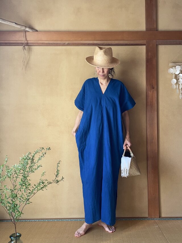 Extra Soft Cotton Tao Kaftan in Indigo/藍染めカフタンワンピース