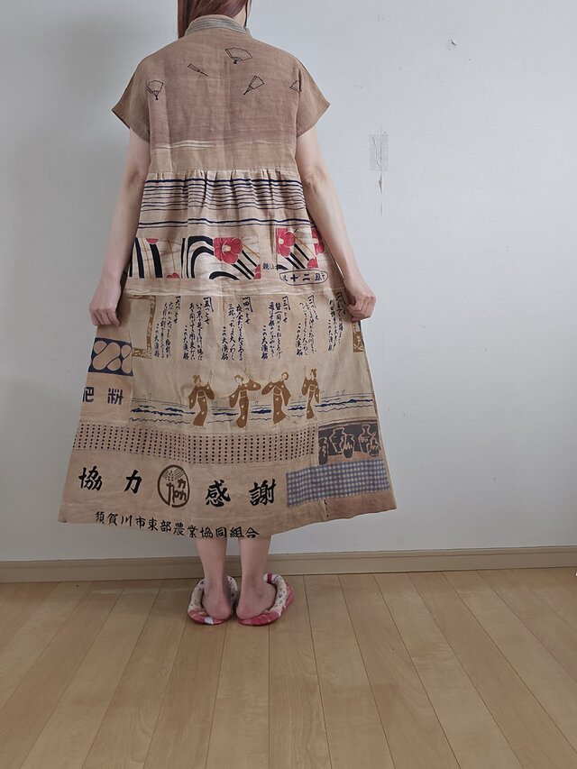 着物リメイク ハンドメイド 柿渋染め てぬぐい パッチワーク