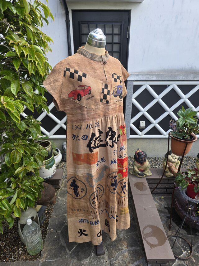 着物リメイク ハンドメイド 柿渋染め てぬぐい パッチワーク