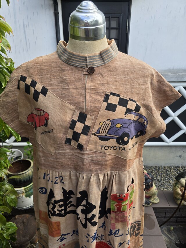 着物リメイク ハンドメイド 柿渋染め てぬぐい パッチワーク