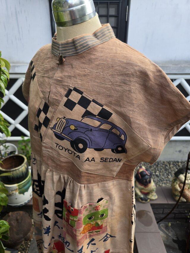 着物リメイク ハンドメイド 柿渋染め てぬぐい パッチワーク