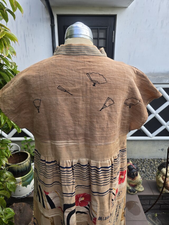 着物リメイク ハンドメイド 柿渋染め てぬぐい パッチワーク