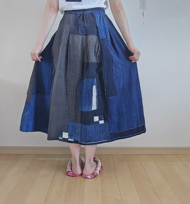 着物リメイク 手作り BORO 襤褸 パッチワーク スカート | iichi 日々の