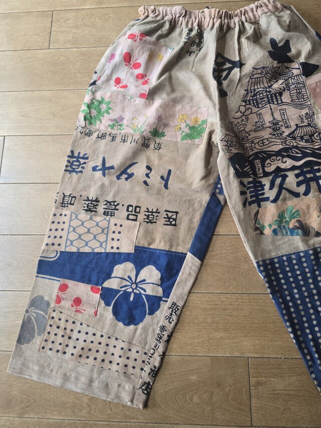 着物リメイク 柿渋染め てぬぐい パッチワークパンツ メンズも着れます