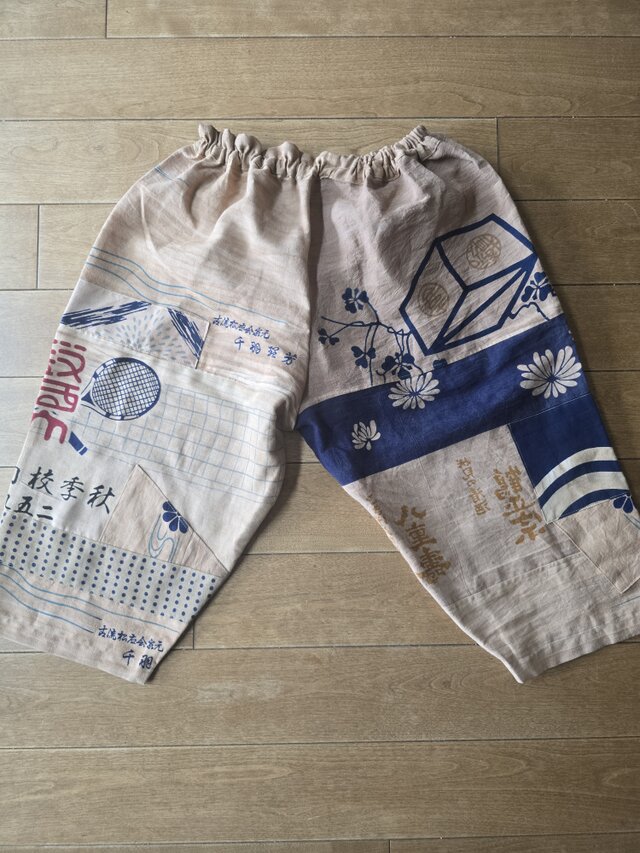 着物リメイク 手作り 柿渋染め パッチワーク パンツ メンズも着れます