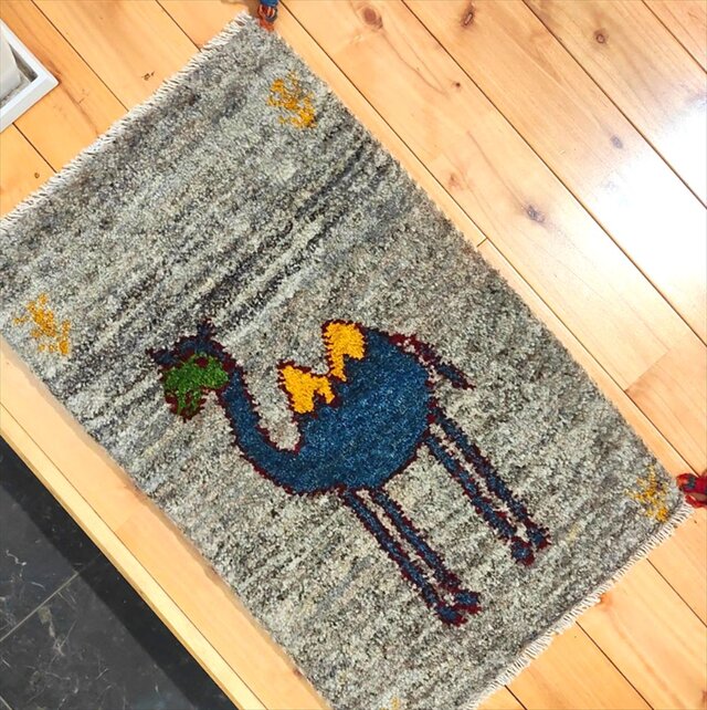 ペルシャ ギャッベ 玄関マット小 ラグ 61x39cm グレー ラクダ NN20254