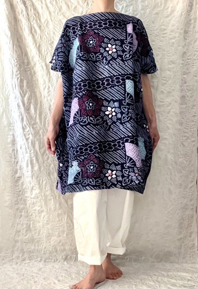 有松絞り 浴衣のフリーワンピー着物リメイク | iichi 日々の暮らしを