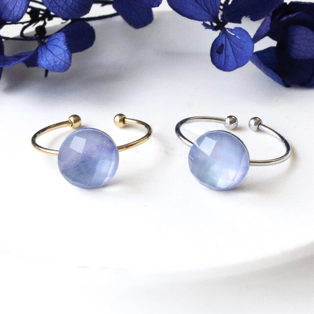 【ERI】宝石質ラピスラズリ×クリスタルのフリーサイズリング 紫陽花カラー 天然石フリーサイズリング ラピス×シェル×クリスタル