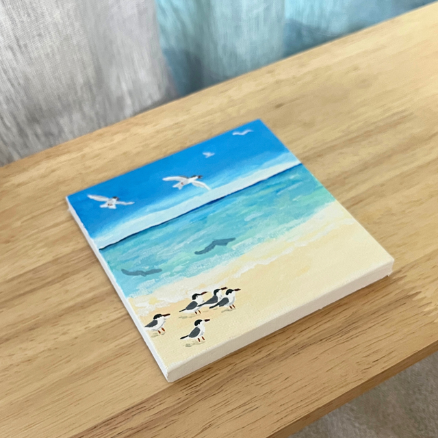 海とアジサシたち」ミニキャンバス原画 | iichi 日々の暮らしを