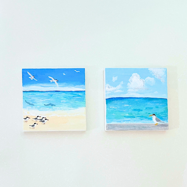 海とアジサシたち」ミニキャンバス原画 | iichi 日々の暮らしを
