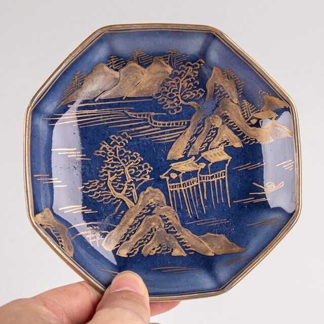 古伊万里 瑠璃釉金彩山水文 八角小皿 D108 | iichi 日々の暮らしを