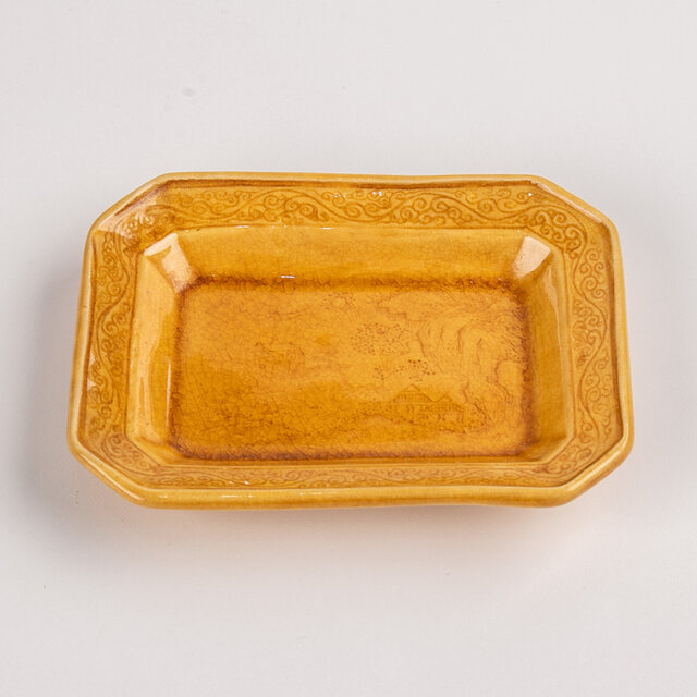 淡路珉平焼 黄釉陰刻八角小皿 豆皿 個体A | iichi 日々の暮らしを