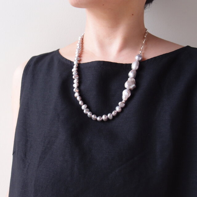 SV】Baroque Pearl Asymmetry Necklace ／バロックパール 非対称